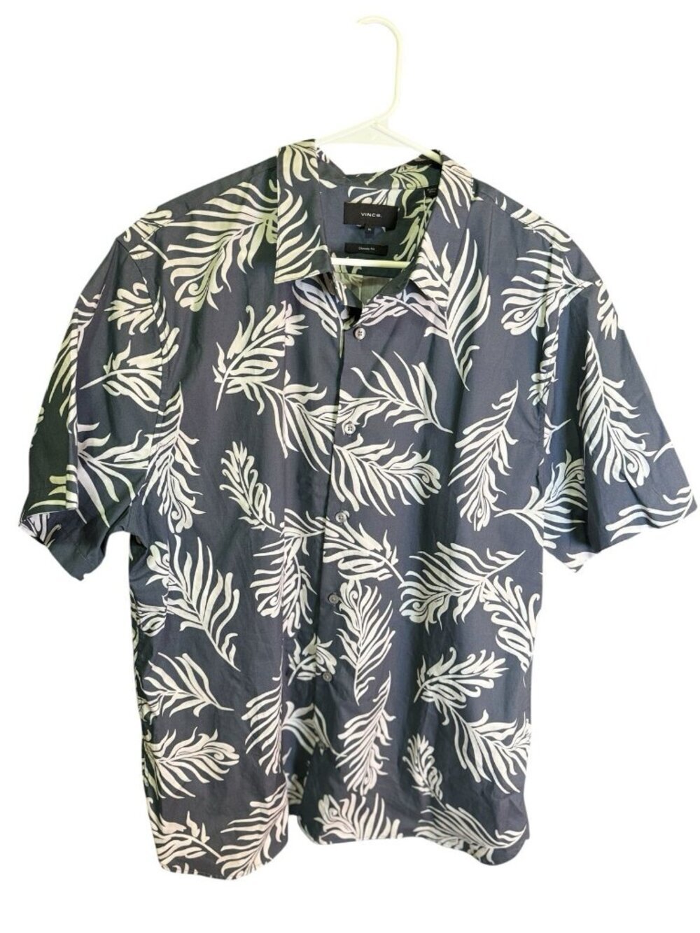 Vince Mens Classic Fit Leaf Print Navy Short Sleeve Button Up Shirt Size XL NWT - Picture 3 of 9